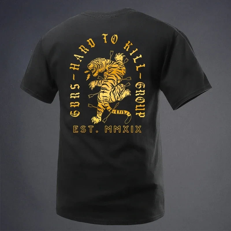 2025 夏の新製品 GBRS テーマ半袖 Tシャツタイガーマウンテンプリント純綿高品質スポーツフィットネス Tシャツ