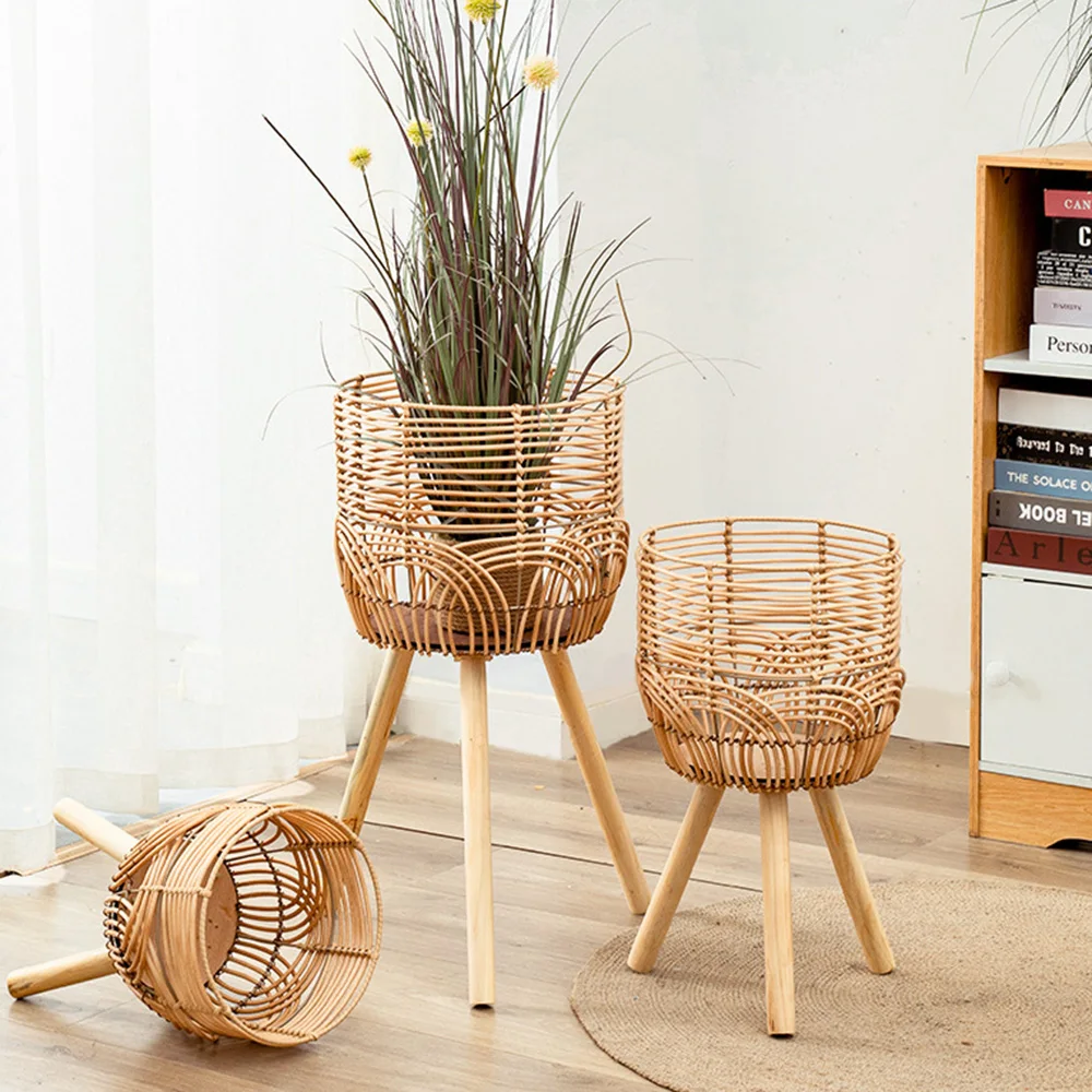 1PC Plastic Imitation Rattan Woven Flower Pot Nordic Style Rattan Weaving Potted Flower Basket Diy Home Decor Craft