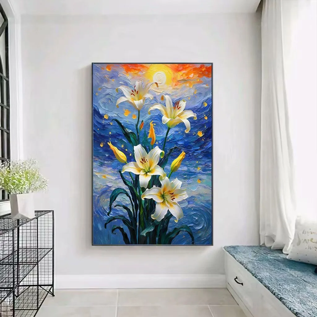 11CT DIY Starry Sky Lily Painting Cross Stitch Kits Embroidery Cross-stitch Needlework Craft Printed Fabric Home Decor