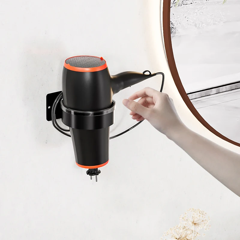 Soporte de Pared para Secador de Pelo Sin Perforaciones, Estante Organizador para Baño y Vestidor, Sin Taladro