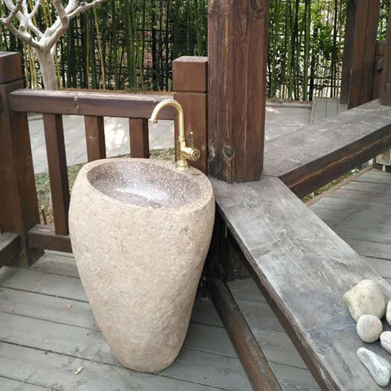

Outdoor Natural Stone Wash Basin Courtyard Integrated Floor-Standing Pedestal Basin B & B Garden Whole Stone Pool Pebble