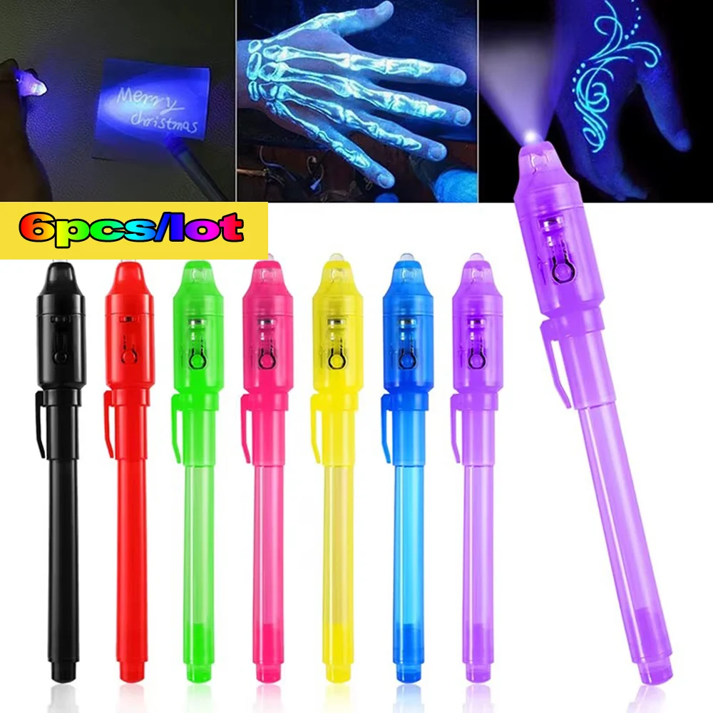 

6pcs Invisible Ink Pen Secret Message Spy Pen with UV Light Magic Marker Treasure Box Prizes Kids Party Favors Toys Gift
