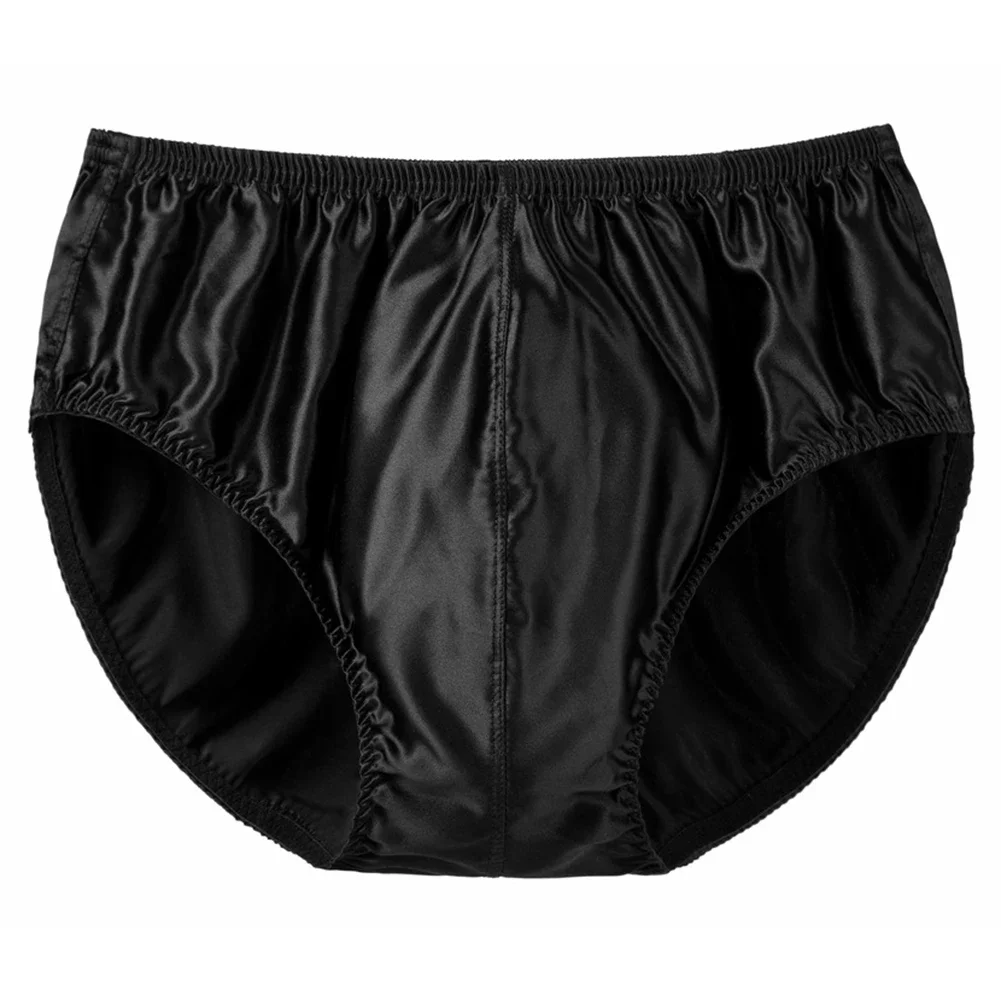 Mens Silk Underwear  Middle Waist Bikinis Glossy Bottoms Briefs Panties Lingerie U Convex Pouch Briefs Loungewear