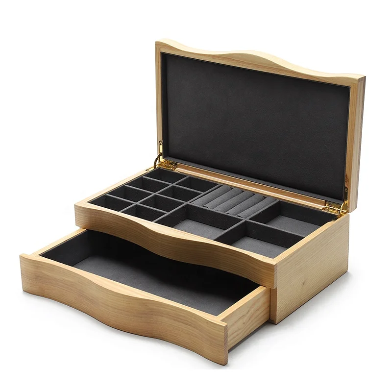 High End Double Layer Drawer Pendant Necklace Ring Jewelry Box Wooden Jewelry Storage Box Wood Solid