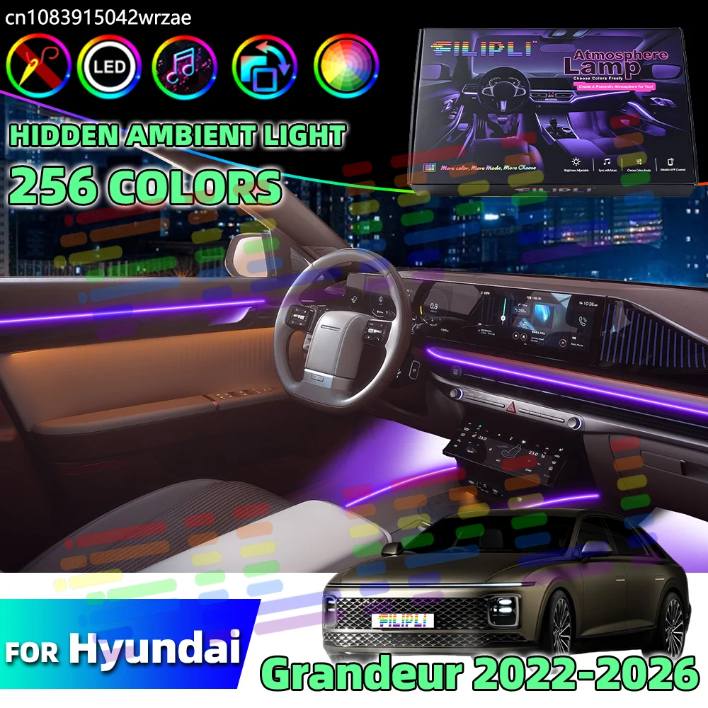 

For Hyundai Grandeur 2022-2026 Car Eye Friendly Acrylic LED Ambient Strip 64 RGB Neon Lamps Soft Glow Interior Atmosphere Decor