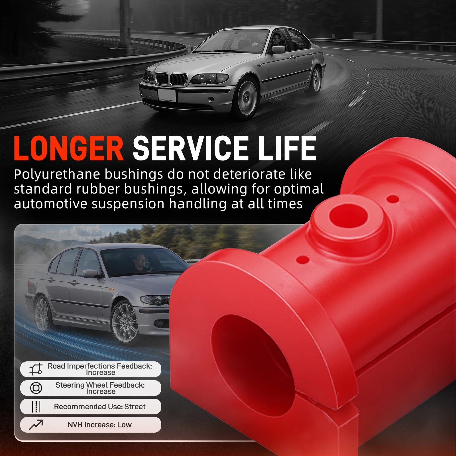 18mm Rear Anti Roll Sway Bar Mount with 80A Polyurethane Bushings for BMW E46 Z4 E85 E86,Replace for 33 55 1 138 104,33551138104 - view 5
