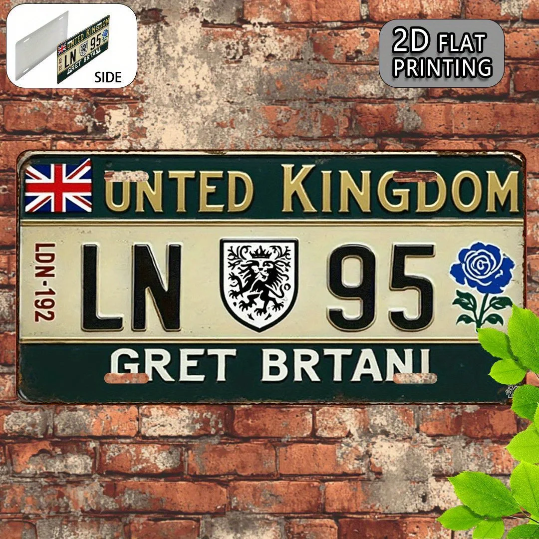 لافتة معدنية للوحة الترخيص البريطانية - ديكور حائط من الألومنيوم مع مقبس الاتحاد وتصميم الأزهار، ديكور ريفي للمنزل والمكتب، Perfec