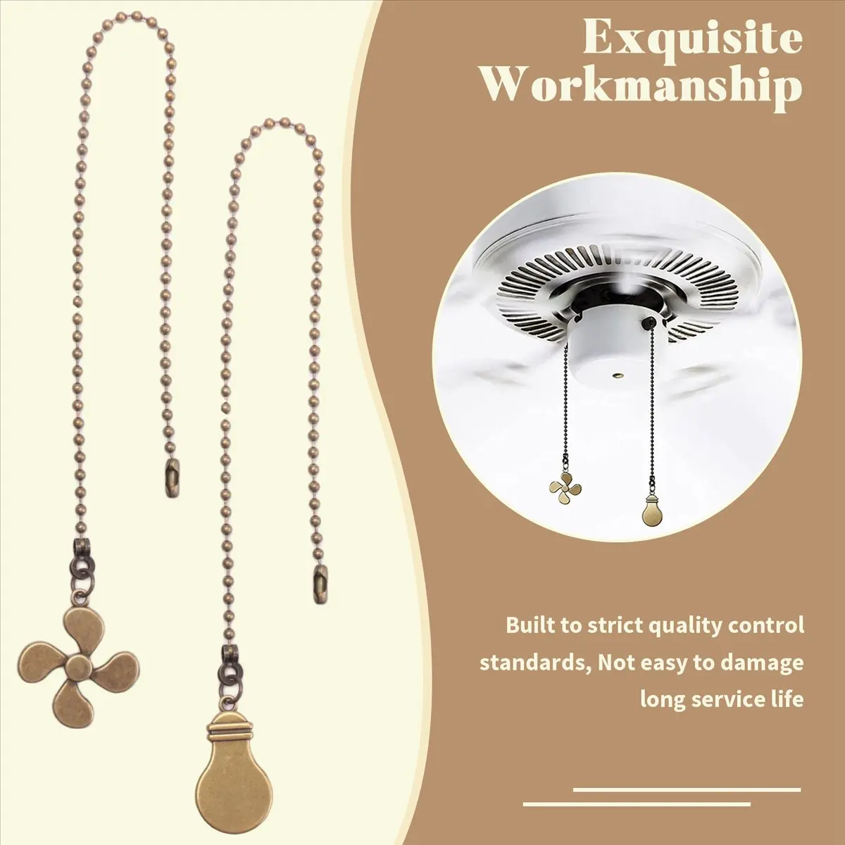 DT56 Ceiling Fan Pull Chain Fan Extension Chain Fan Chain Pulls Decorative 12 Inch Ceiling Fan Chain Extender Ornament B