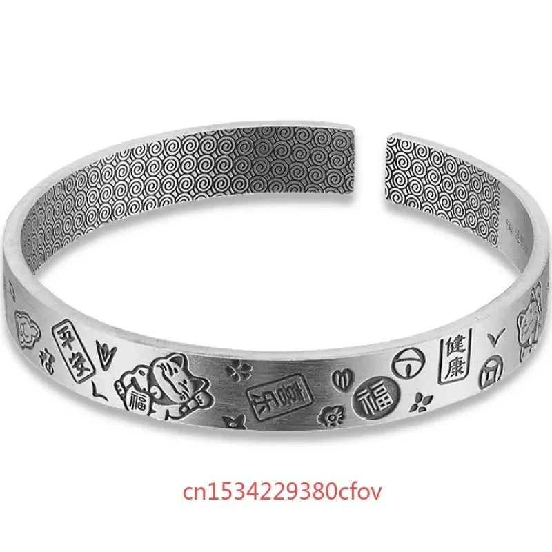 Pulseira personalizada paz e alegria gato, prata S999, alto perfil jóias, presente da sorte personalizado, moda simples, novo