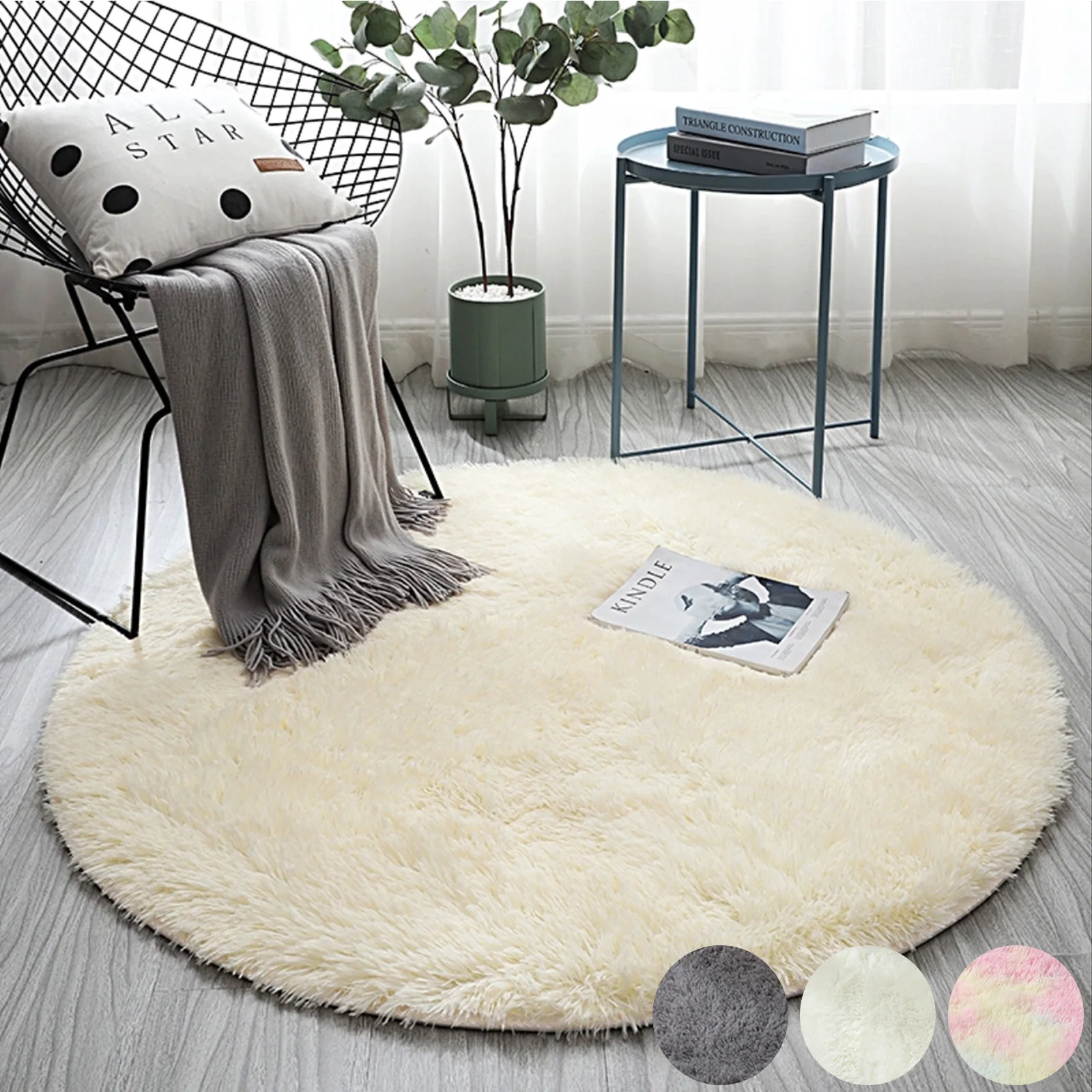 Soft Plush Round Rug Fluffy White Carpet for Living Room Bedroom Kids’ Room Cozy Home Decor Thick Pile Comfortable Floor Mat