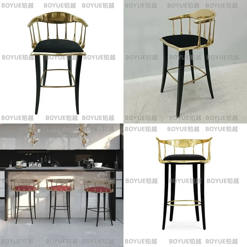 Modern Solid Wood Bar Stool Pure Copper Luxury High Chair Fashionable Household Counter Seat Contemporary Tall Stool for