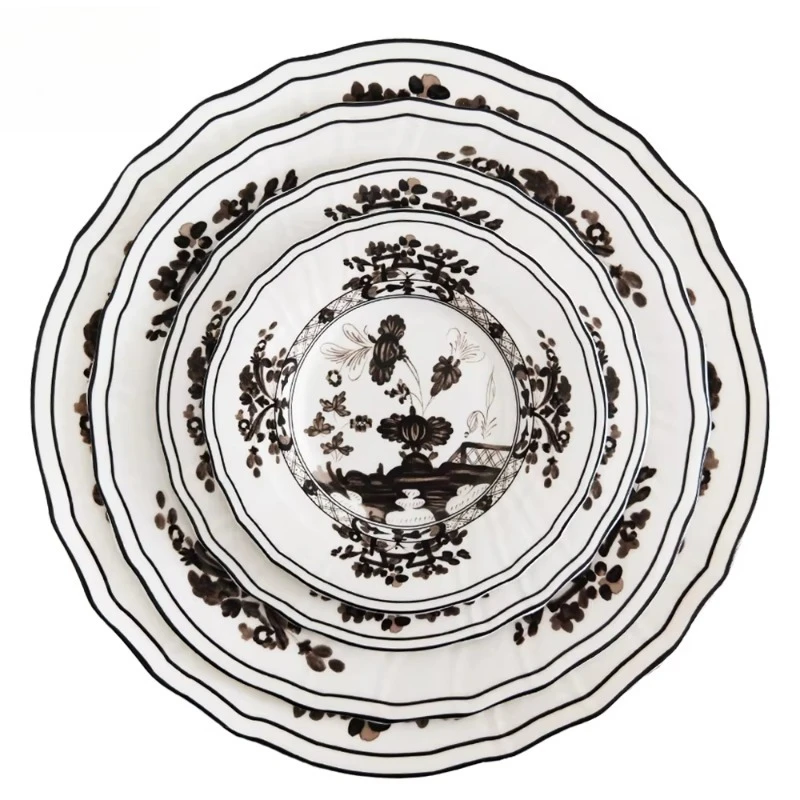 

Black edge ceramic plate set Western bone china environmental protection home wedding bone