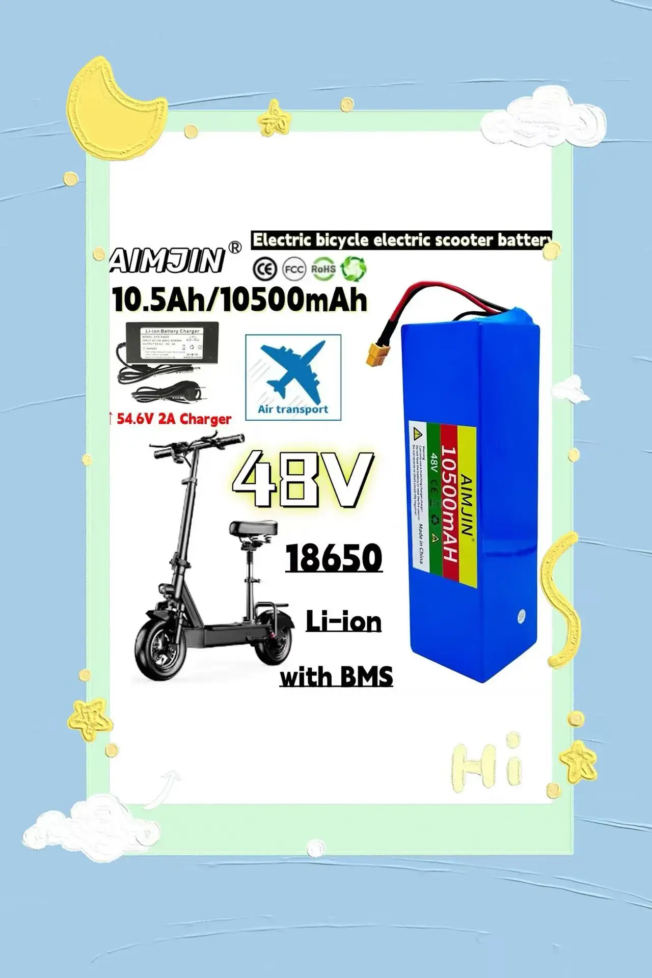 

13S3P 10500mAh 48V 10.5Ah 1000W 18650 lithium-ion battery pack 10500mAh with BMS suitable for 54.6V charger