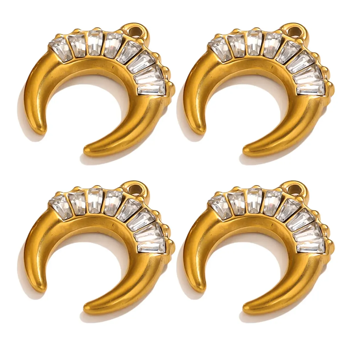 

2pcs Crystals Pendant Horns Crescent Moon Stainless Steel Charm Pendants for DIY Connector Necklace Jewelry Making Supplies