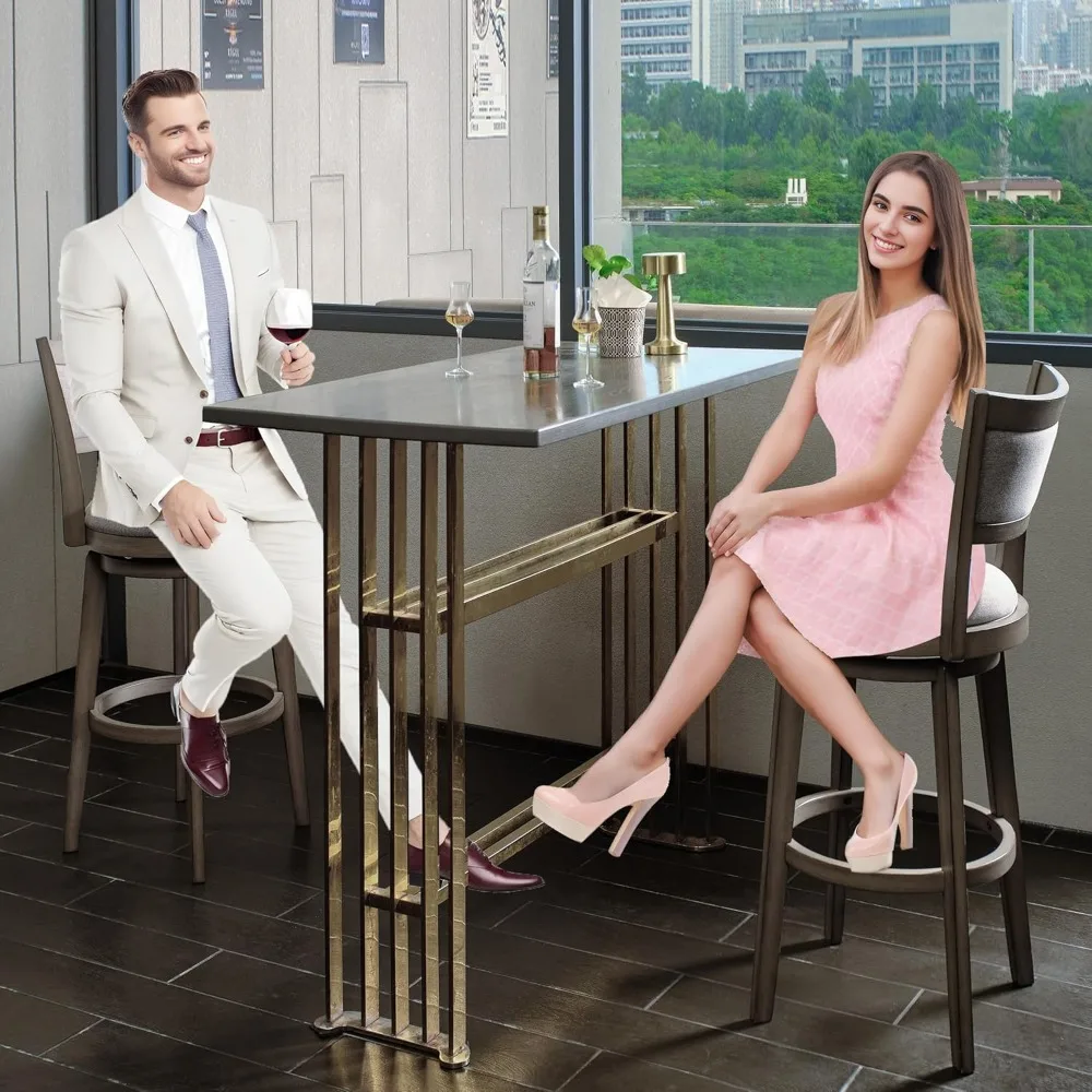 Swivel Bar Stools Set of 4, 30 Inch Bar Height Barstools, High Back Bar Stool with Solid Wood Legs & Wrap-Around