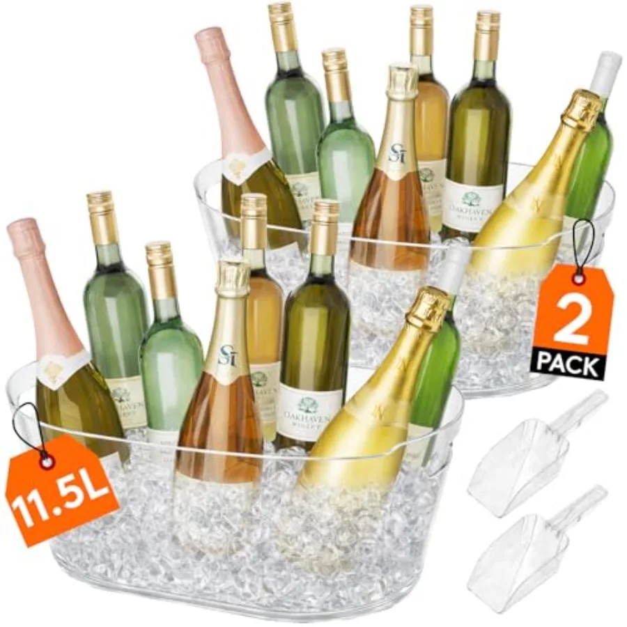

11.5L Ice Bucket for Parties 2 Pcs, Large Portable Drink Bucket for Cocktail Bar, Champagne Cooler for Beverage/Wine/Beer, Mimo