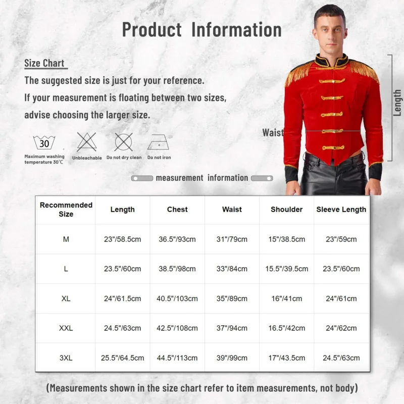 Costume da direttore di circo da uomo, uniforme, costume da showman di Halloween, costume cosplay, colletto alla coreana, giacca in velluto con frange