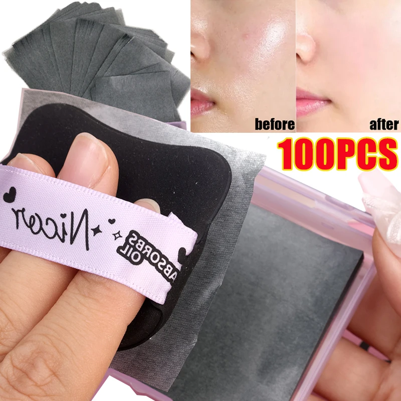 Face Oil Blotting Paper with Makeup Puff Oil Control Sheets Matting Face Wipes Oil-absorbing Face Cleaning Makeup Tools 100pcs