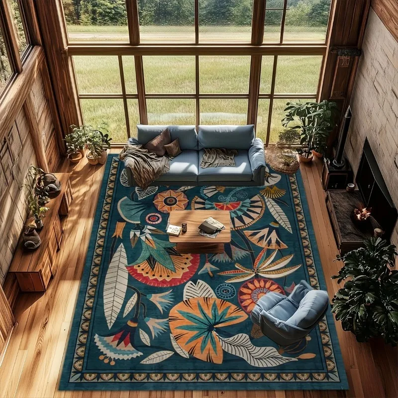 Bohemian Tropical Floral Art Print Flannel Area Rug Non Slip Entryway Floor Mat for Hallway Bedroom Indoor Home Aesthetic Decor