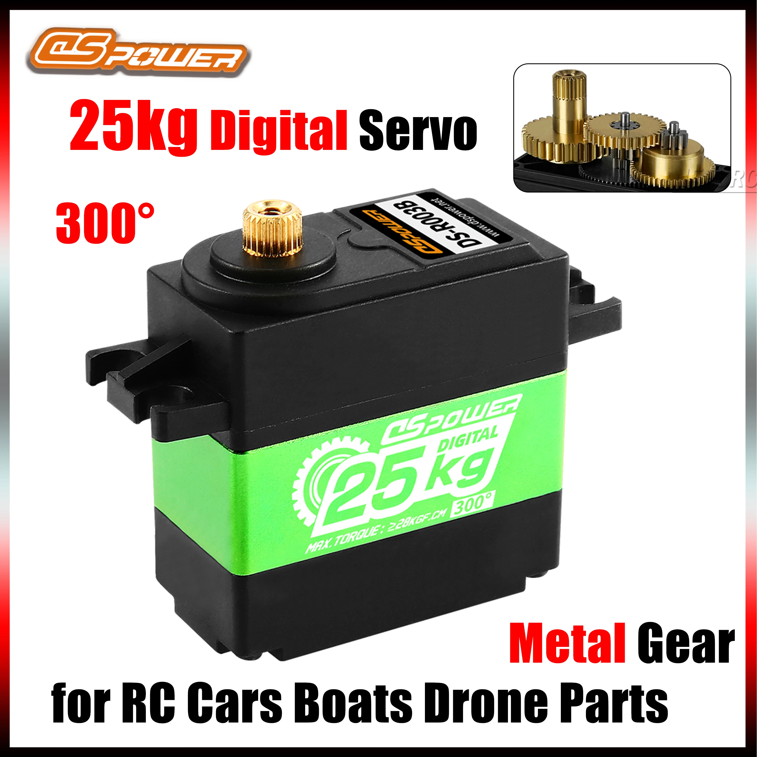 

DSpower 25KG Metal Gear Large Torque Digital 300° Servo High Speed Motor 6.0~8.4V for RC Cars Trucks Boats Drone Accessories