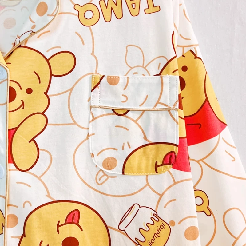 MINISO Disney Pajamas Pure Cotton Summer Loungewear Pooh Bear Couple Outfit Comfortable and Breathable Clothing Holiday Gift