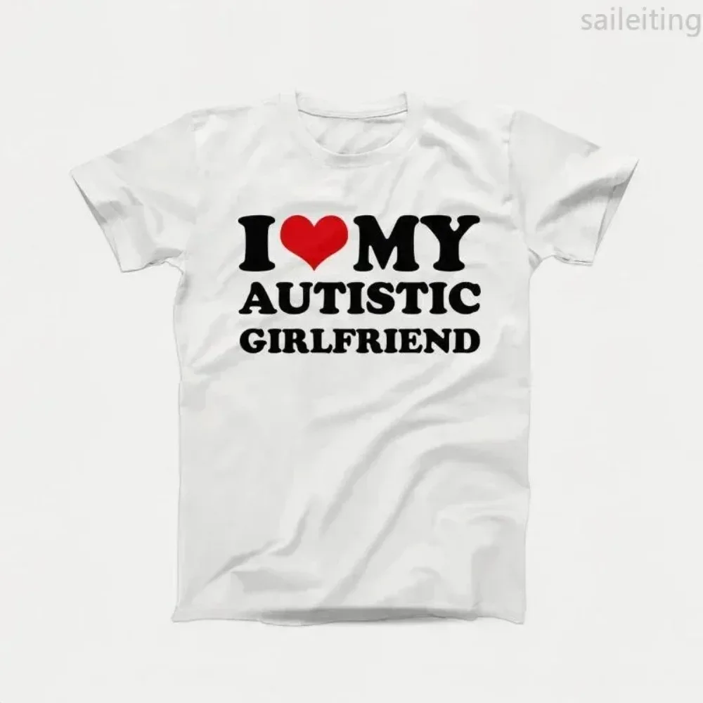 Ich liebe meine autistische Freundin, Freund, T-Shirt, passendes Paar-T-Shirt, für Sie und Ihn, kurzärmliges T-Shirt, Streetwear, Y2K – Detail 6