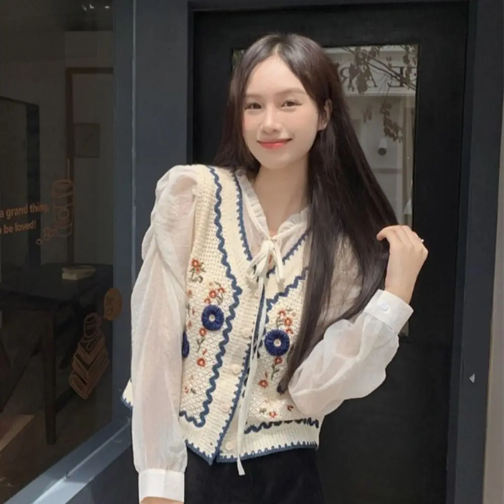 

Elegant National Style Knitted Vest Vintage Loose Knitted Sweater Vest Sleeveless Casual Outfit Small Vest Female