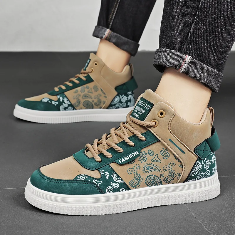 2024 Spring Autumn Green Men's High Top Skateboard Shoes Canvas Sneakers Platform Breathable Designer Vulcanized Shoes for Men
