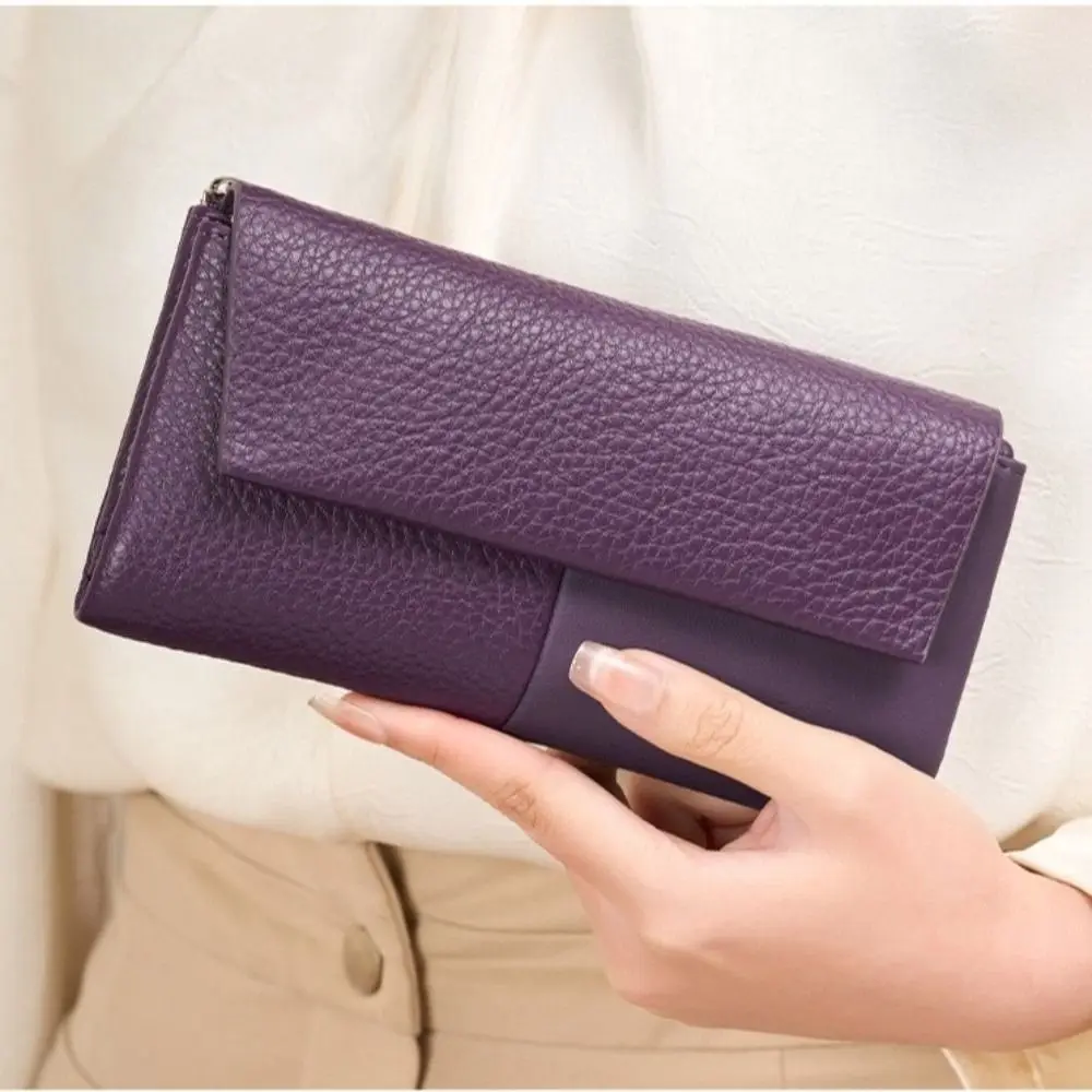 Simple Long Women's Wallet Multi-Pocket RFID Blocking PU Leather Clutch Portable Tri-Fold Wallet For Women