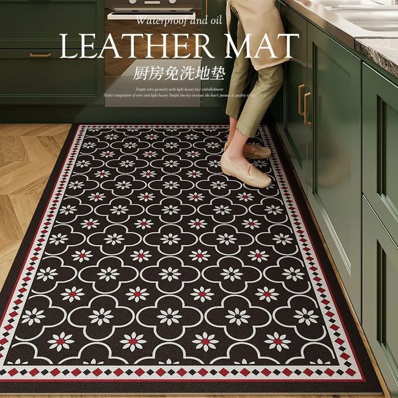 VIKAMA Simple Kitchen Floor Mat Water Absorbent and Anti-Slip with Vintage Style and Durable Silica Gel Rug for Home Decoration