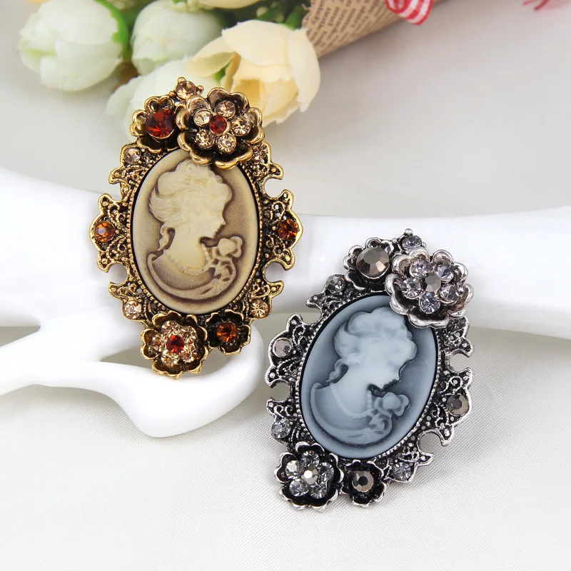 Crystal Rhinestone Lady Vintage Cameo Victorian Style Wedding Party Women Vintage Brooch Pin Clothing Hat Accesories Jewelry