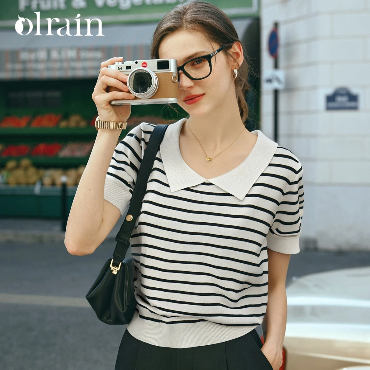 

OLrain Short Sleeve Striped Knit Tops for Woman 2025 Summer Knitwear Ladies Jumpers Contrast Knitted Pullover Sweater O57XZ99292