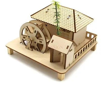 physical experiment equipment Assembled water mill hand-assembled house model ornaments children's DIY house toys