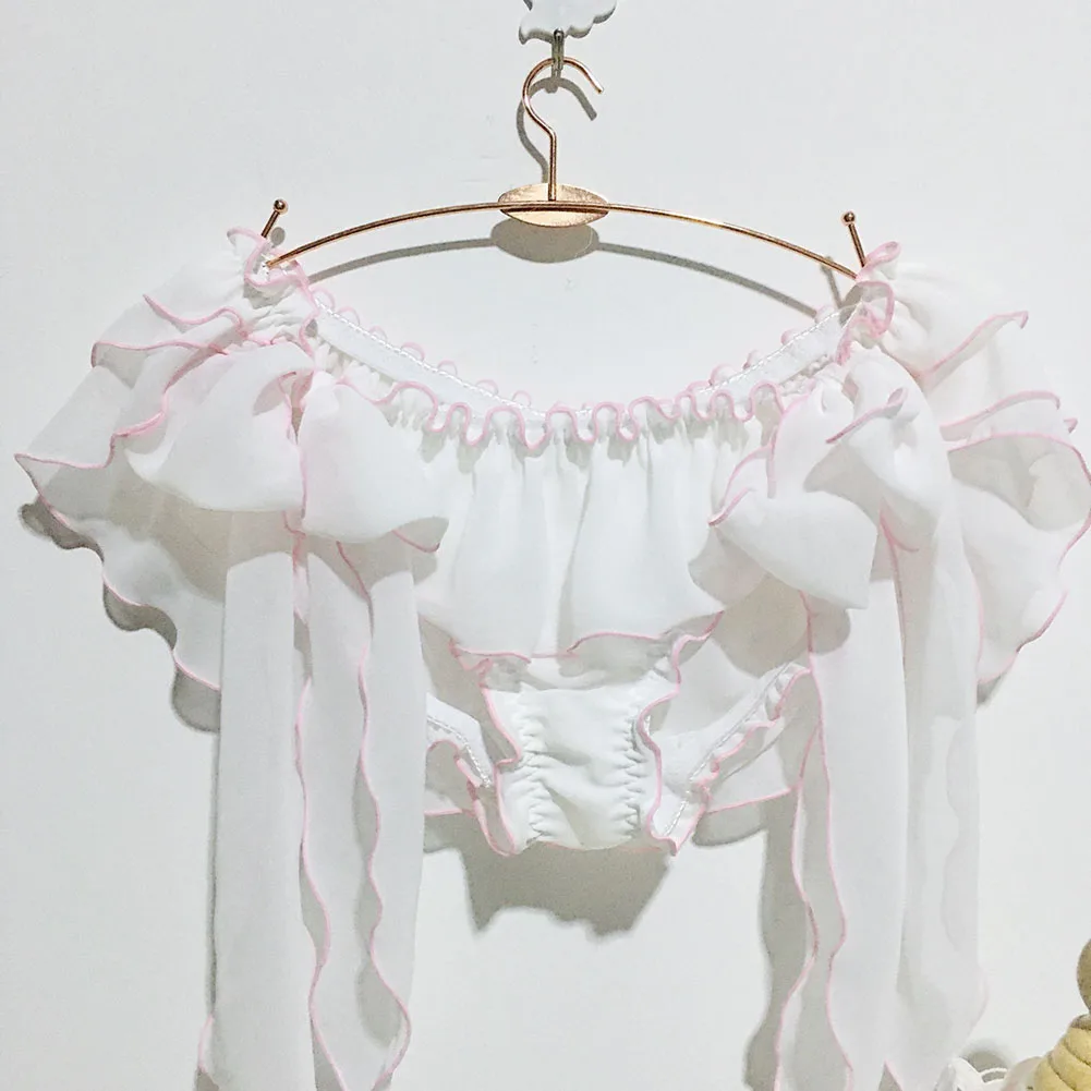 Cuecas Sissy Ruffled para Homens, Bloomer Ruffled, Camadas Contornadas, Calcinha Apertada, Roupa Interior Respirável Fina Sólida, Lingerie Bonito