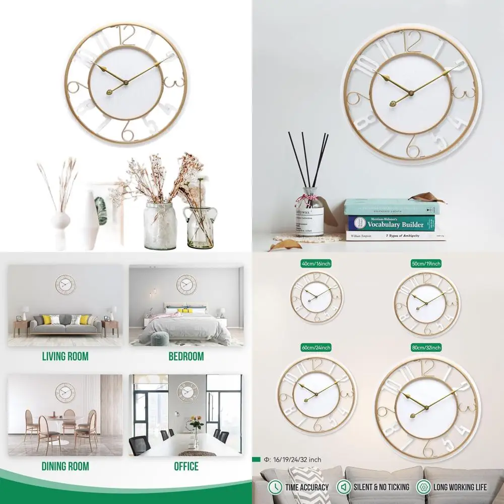 

24-дюймовые белые настенные часы с арабскими цифрами, бесшумные, на батарейках, большие круглые, для дома, офиса, отеля, спальни