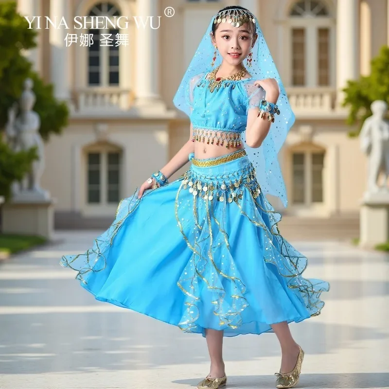 Belly Dance Performance Wear Belly Dance Bollywood Clothing Children Girls Indian Performance Dance Costumes 2pcs 5pcs 7 pcs Set