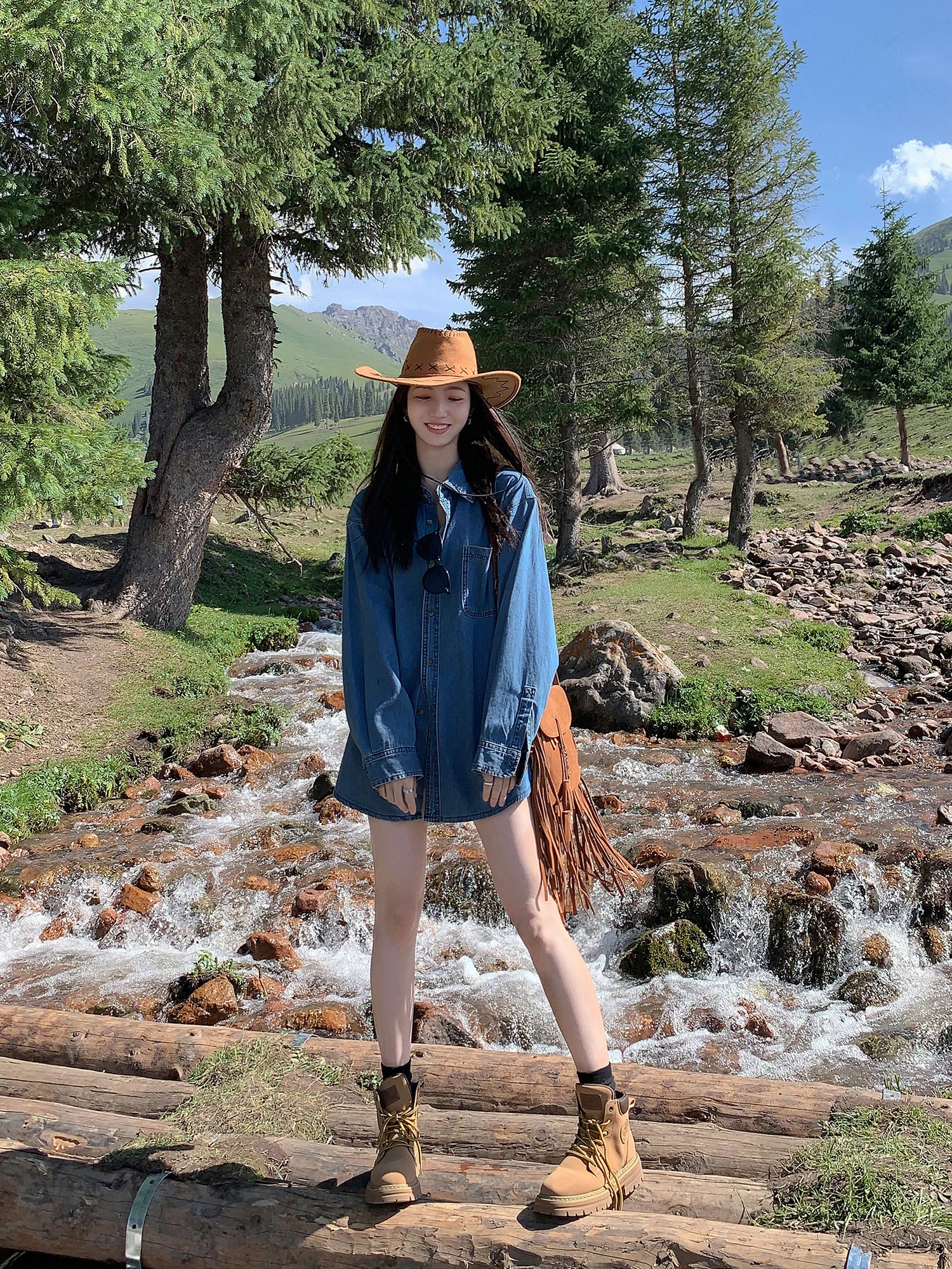 

Mulvan Blue Denim irt Women's Loose Sle Korean Version Top Layering Slimming Outerwear Casual Cotton Polyester Blend