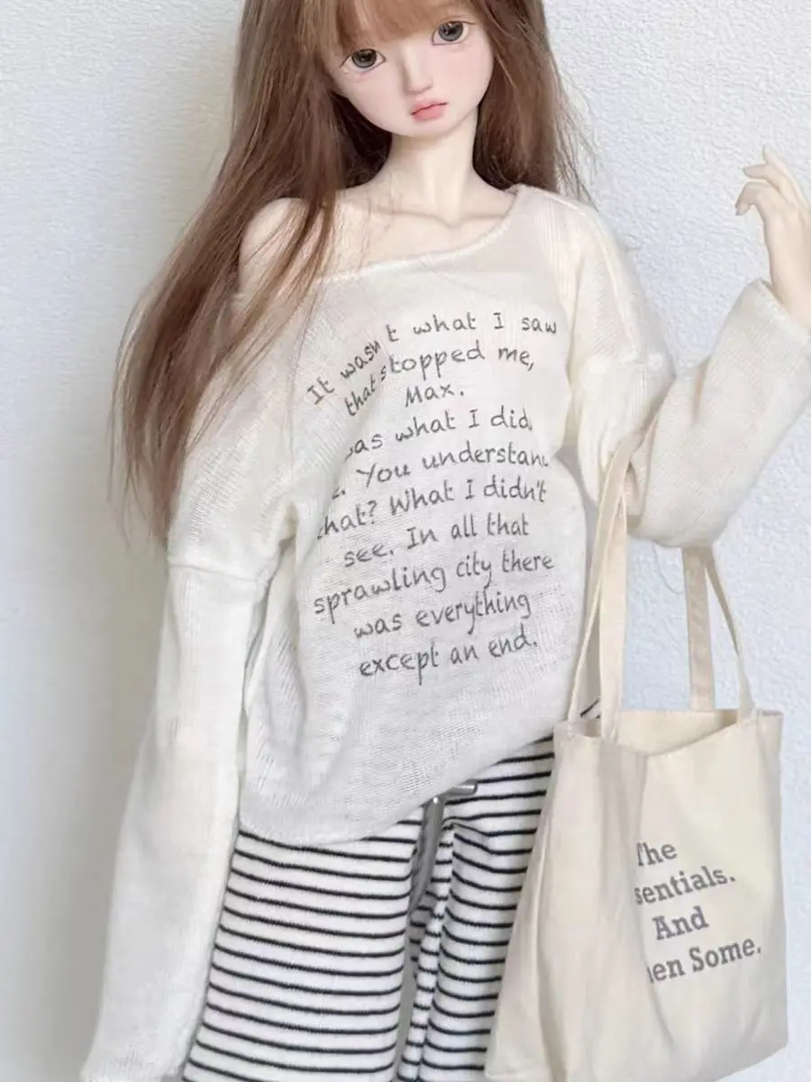 Roupas de boneca bjd (1/4 bjd), roupas de bebê, lazer, caminhada, conjunto de capa, vestido listrado, calças compridas, bolsa de pano, roupa de boneca moderna