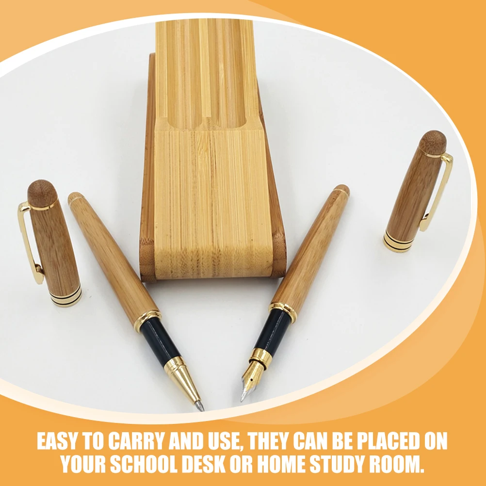 

Bamboo Pen Set With Dual Writing Tools Steel And Signing Pens Portable Folding Storage Box