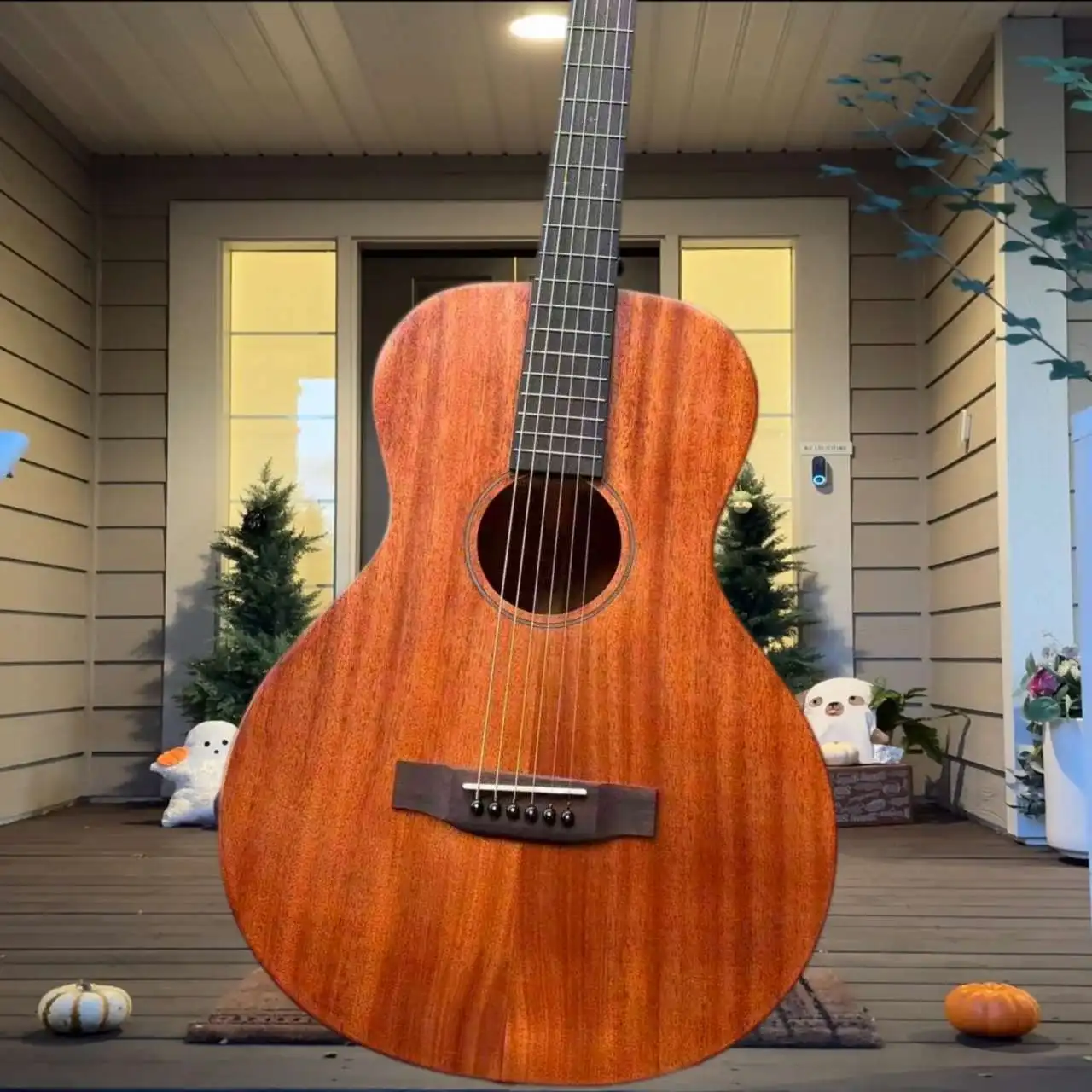00015SM StreetMaster 38 Inches Acoustic Guitar Distressed Solid Mahogany Warm Tone Beginner Intermediate Strumming Fingerstyle
