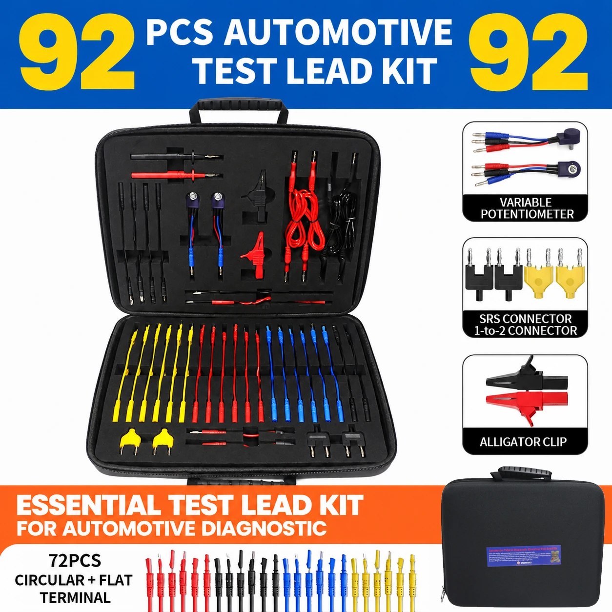 

HoldPeak 92PCS Automotive Test Lead Kit, Multimeter Back Probe Set for Car Circuit Diagnostic & Electrical Testing