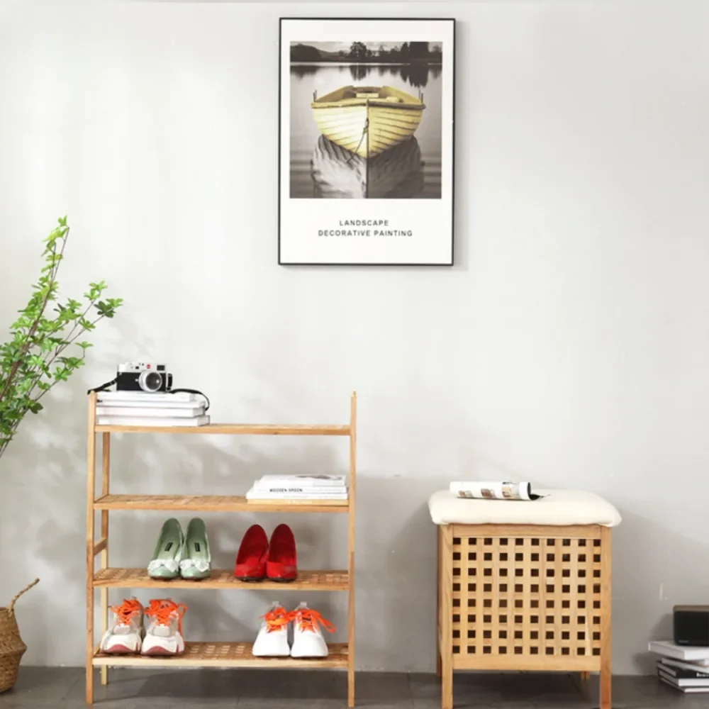 

Simple multilayer shoe storage rack with stackable solid wood shoe Simple grid flower for household storage