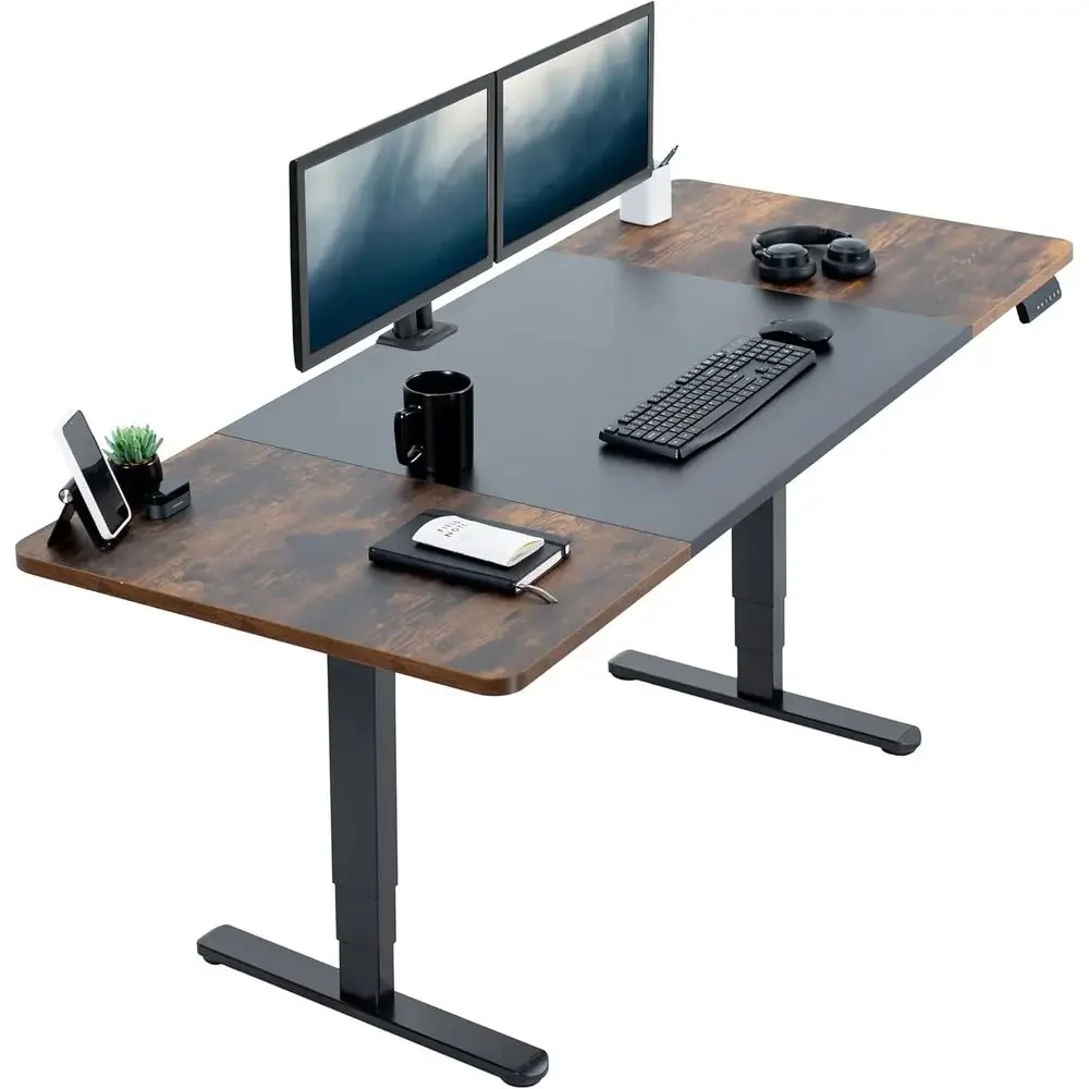 71x30 Dual Motor Rustic Sit-Stand Desk with Memory Height Adjustment, Black and Vintage Brown Top