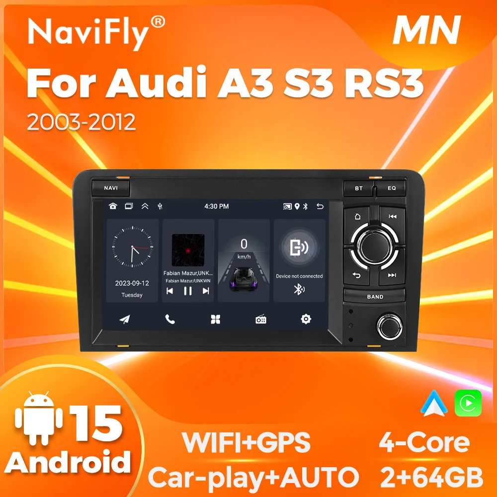Navifly Android 15 Car Radio Stereo For Audi A3 S3 RS3 2003-2012 GPS Navigation Car Multimedia Video Player RDS FM WIFI 2 DIN