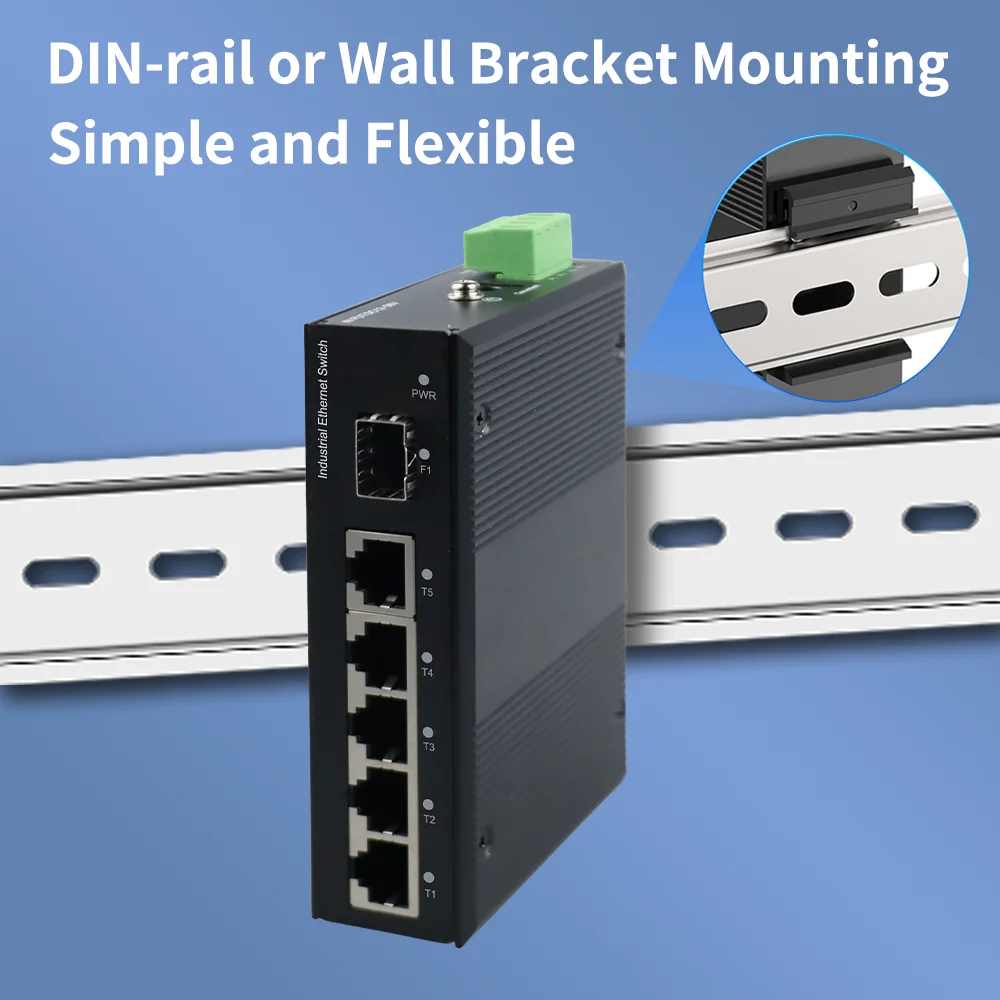 DIN Rail 1G5E Port Gigabit Ethernet Switch, SC 20KM Single Mode Fiber,Industrial Network Switch for CCTV IP Camera System