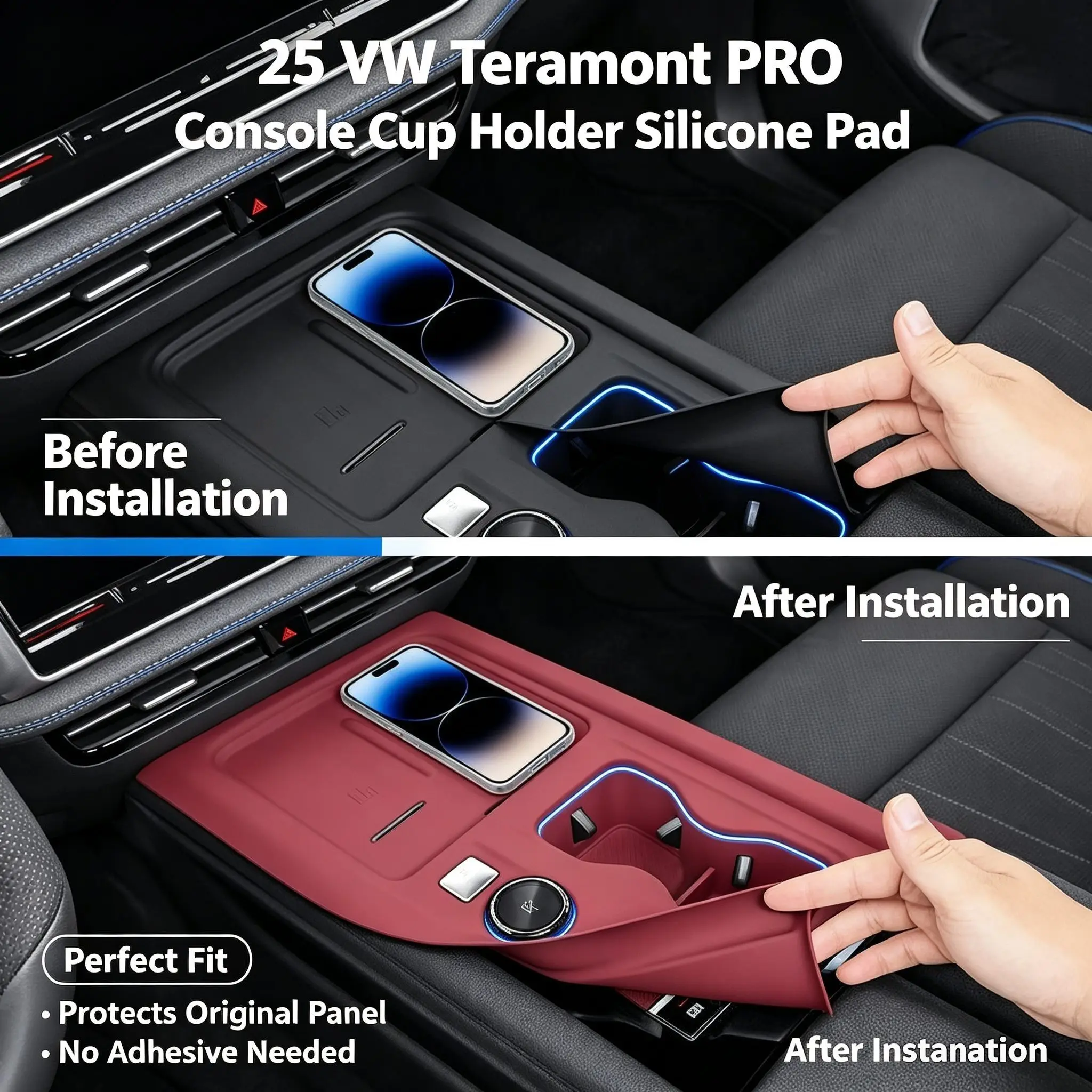 Soft Silicone Cup Holder Cover For VW Teramont PRO 2025 Waterproof Center Console Drink Mat Anti-Dust Car Interior Accessories