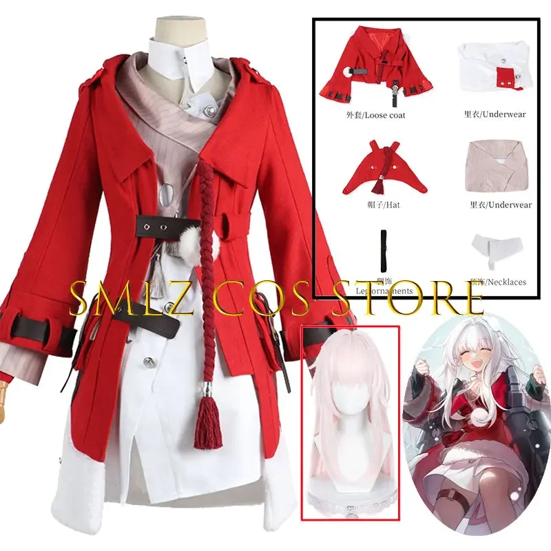 

Game Clara Cosplay Uniform Honkai Star Rail Costume Girl Clara Red Coat Hat Cosplay Costume Outfit Wig