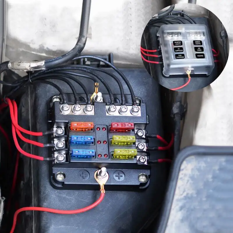 Panel de distribución de energía, indicador de advertencia LED, soporte de caja de fusibles con cubierta de plástico, 12V, 32V