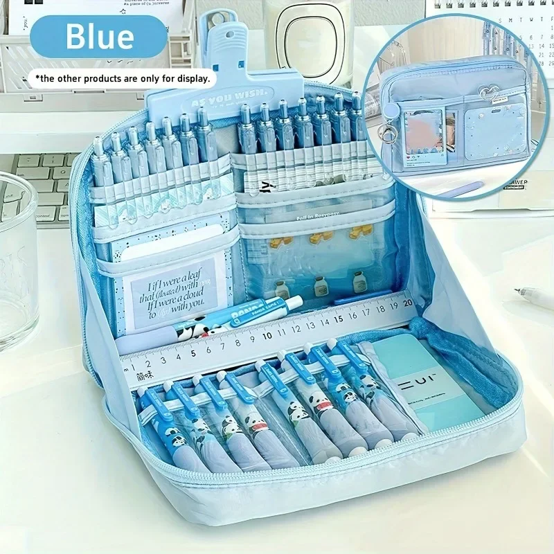 Astuccio per matite di grande capacità da 1 pezzo, organizer per penne verdi multiscomparto per forniture scolastiche per ufficio, custodia per cancelleria portatile