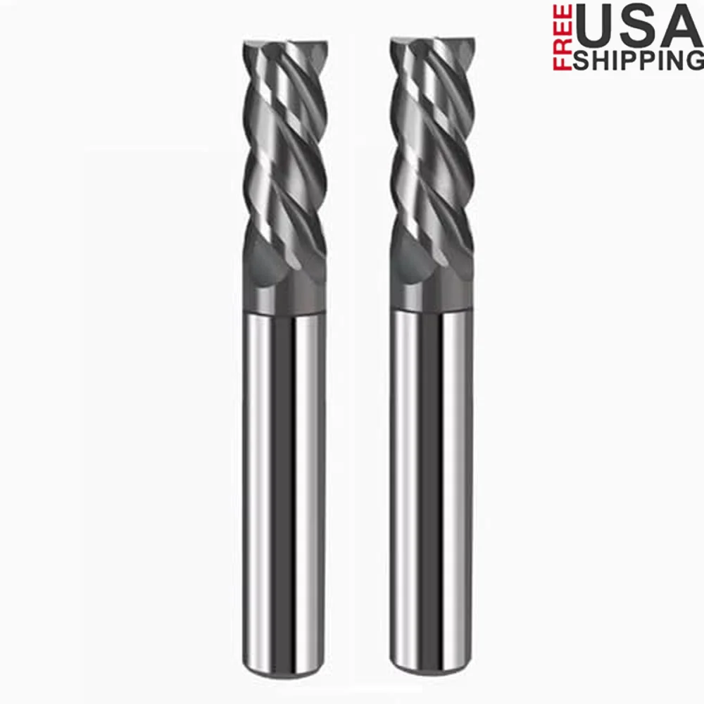 Carbide Square End Mill Bits Set 1/2 Inch 2PCS Milling Cutter Alloy Steels Hardened Steels HRC 45 4 Flutes High Rigidity